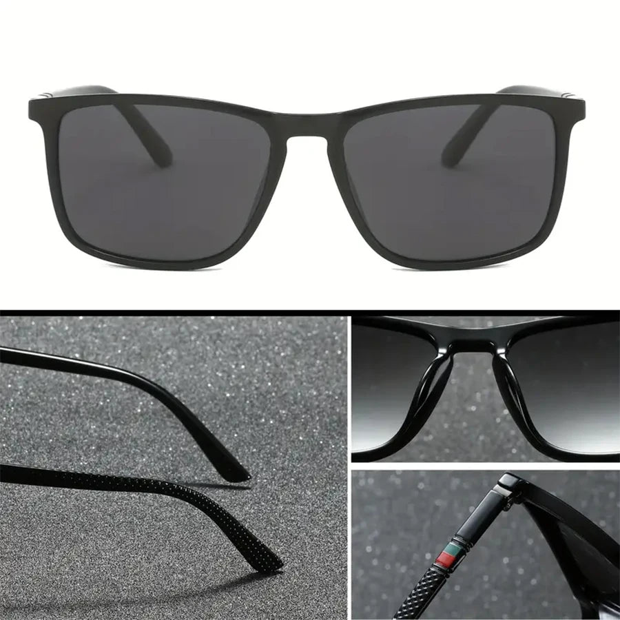Classic Square Men’s Sunglasses Lightweight Black Frame for Travel & Daily Wear