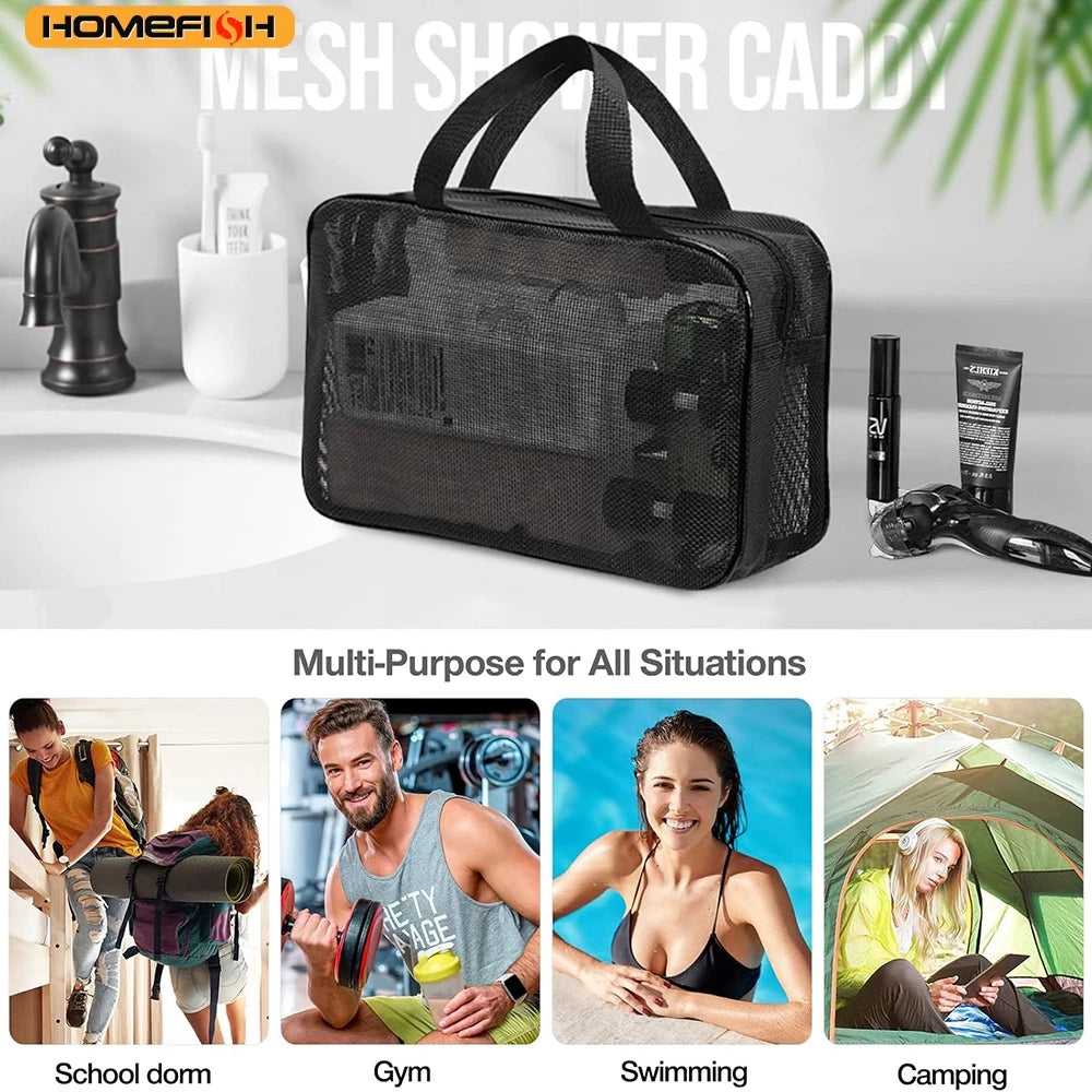 Portable Mesh Shower Storage Bag Large Capacity Travel Toiletry Organizer