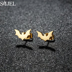 Punk Halloween Earring Black Stainless Steel Ghost Pirate Skull Stud Earrings Women Men Goth Pumpkin Spider Bat Ear Jewelry Gift