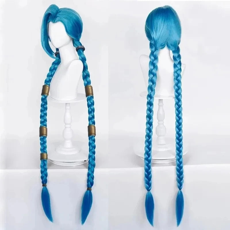 Jinx Long Blue Braided Cosplay Wig for League of Legends