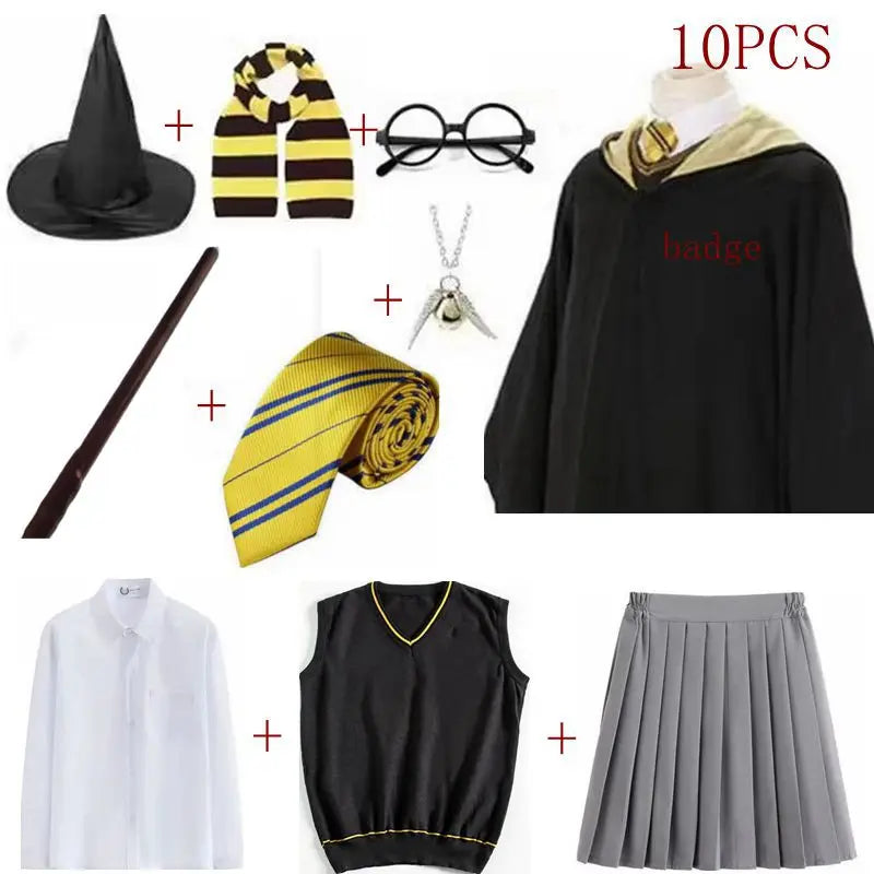 Potter Costume Robe Tie Cloak Scarf Wand Glasses Hermione Dress Flying Thief Accessories Sweater Halloween Cosplay Costume Gifts