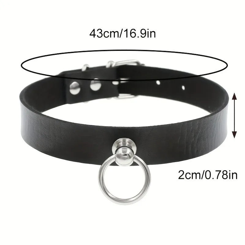 Gothic Punk Pu Leather Choker With O-Ring - Adjustable Collar Necklace For Women, Perfect For Halloween & Everyday Wear