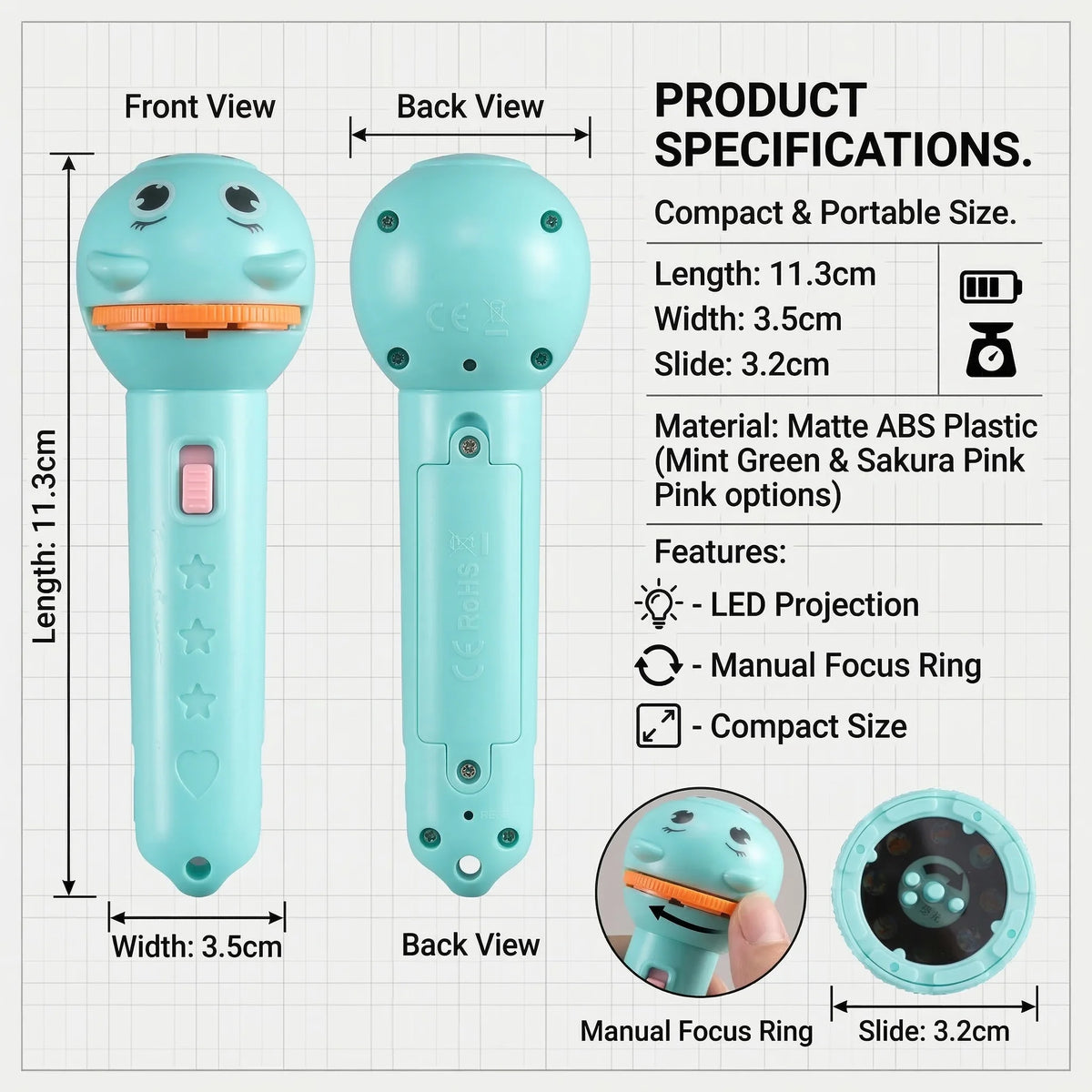 Children's Glowing Flashlight Projector Toy Baby Sleep Story Book Early Education Lighting Holiday Christmas Gift