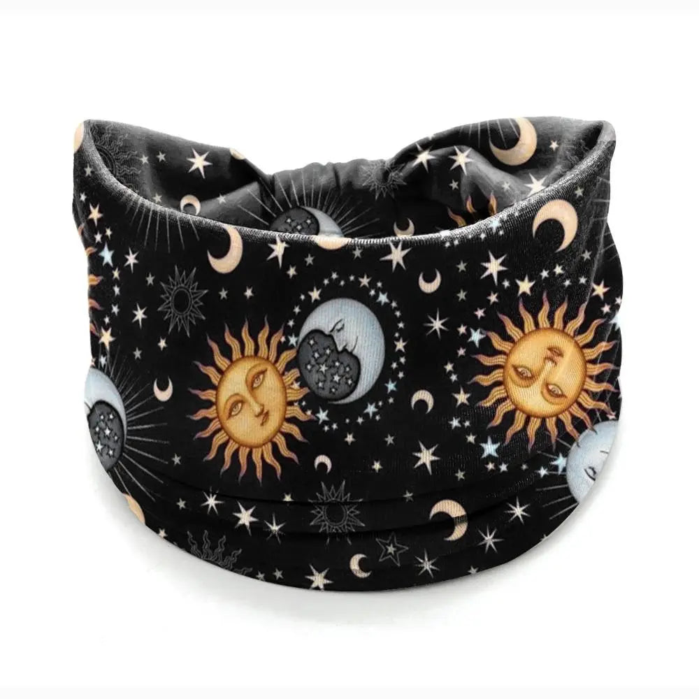 Boho Print Wide Knot Elastic Headband for Women