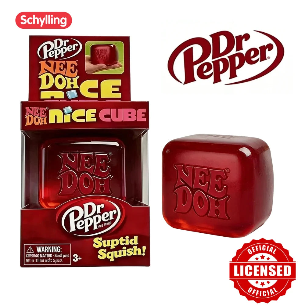 Dr Pepper x NeeDoh Nice Cube Squishy toy Stress Relief Toy Soft Squeeze Fidget Cube for Kids & Adults Anxiety Relief Sensory Toy