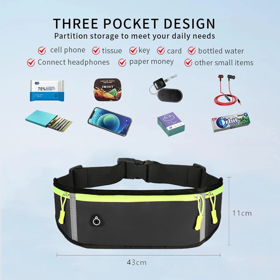 Waterproof Running Waist Bag Phone Holder Fitness Belt for Men & Women