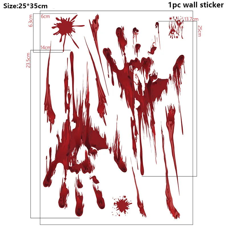 Halloween Wall Doors Windows Stickers Blood Handprint Footprint Skull Pattern Halloween Party Scene Decor Supplies Horror Props