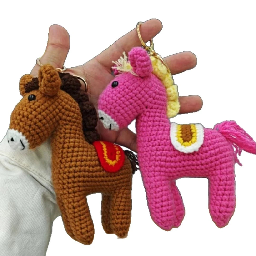 Handmade Crochet Horse Keychain Bag Charm Knitted Animal Pendant