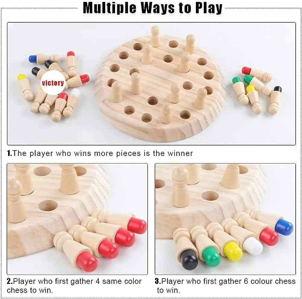 Wooden Memory Match Chess Board Montessori Educational Game for Kids