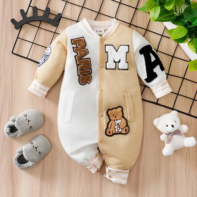 0-18 Baby Jumpsuit Casual Letter Embroidery For Comfortable And Soft Boys And Girls Summer Short Sleeved Newborn Clothes
