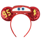 Disney Anime Cars Ears Headbands Women Sequins Bow Hairband Girls Pixar 95 Lightning McQueen Hair Accessories Kids Headwear Gift