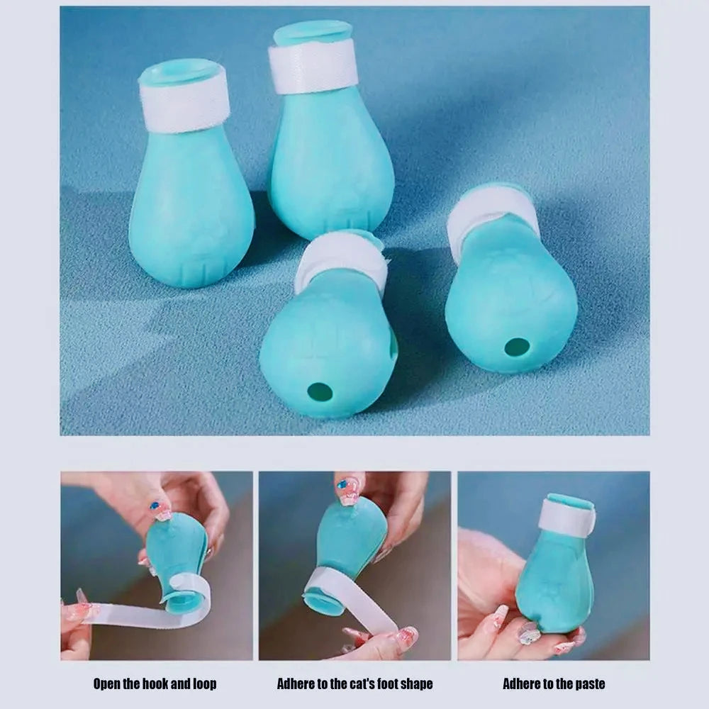 1Set Cat Muzzle Pet Grooming Cover Accessory Cat Anti Bite Anti Licking Space Hood Breathable Helmet with 4 Silicone Paw Shoes