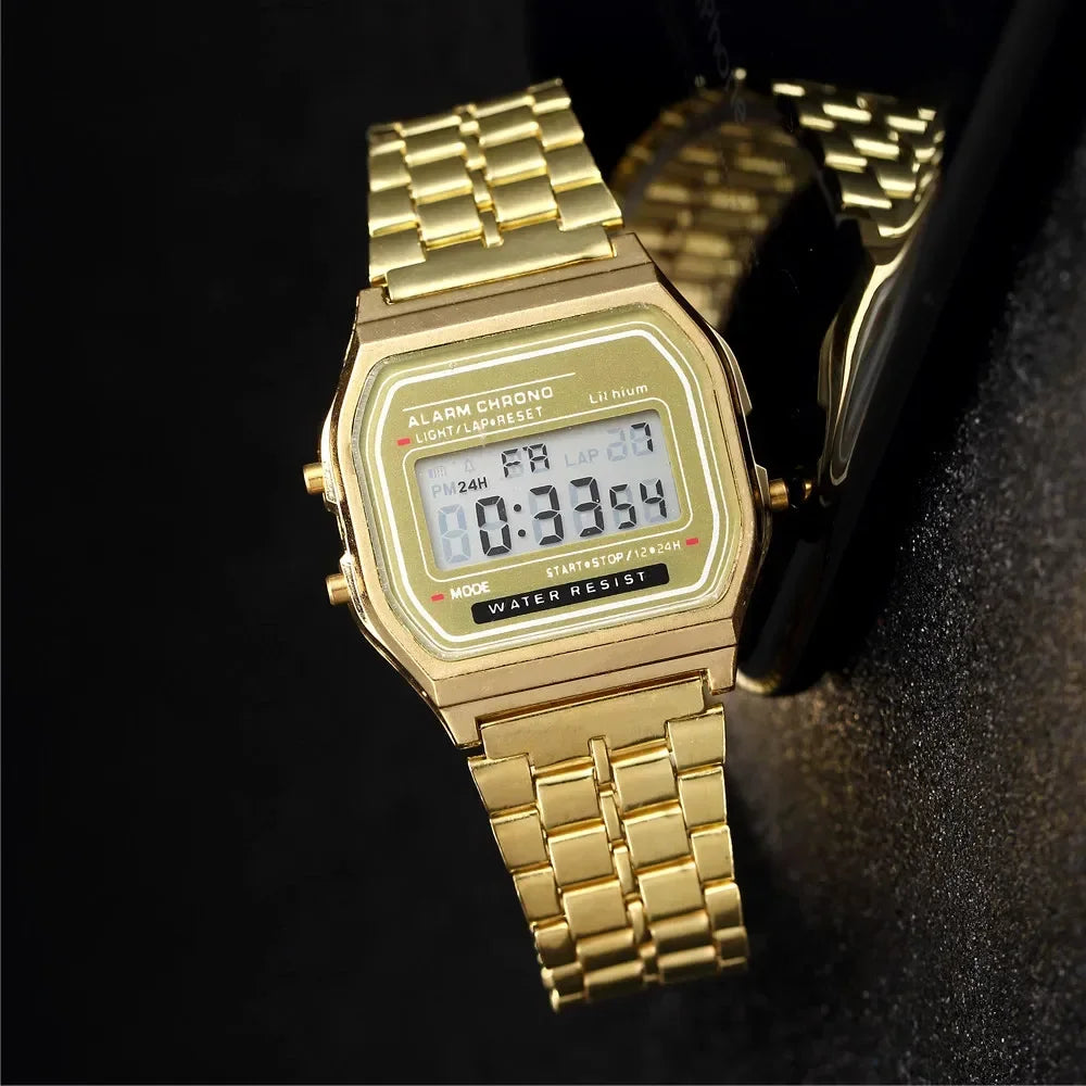 Stainless Steel LED Digital Watches for Men Gold Sliver Luxury Electronic Watch Fashion Business Mens Watch Relogios Masculino