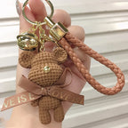 Cute Bear Key Chain Resin Bow Bell Rabbit Keychain Weaving Fashion Doll Bag Pendant Holiday Car Key Ring For Girls Gift