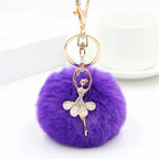Rhinestone Ballet Dancer Plush Ball Keychain for Women and Girls