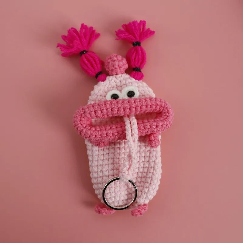 Funny Crochet Sausage Mouth Keychain Key Holder Pouch