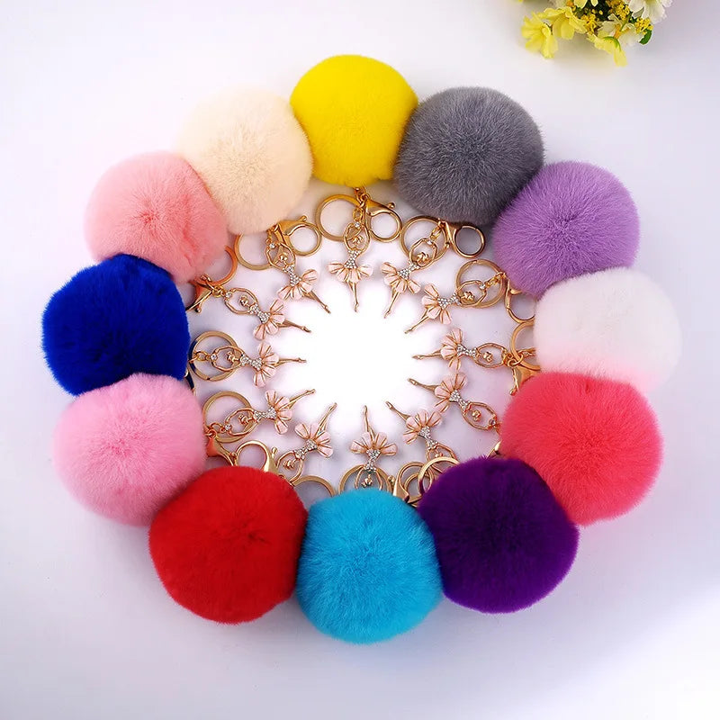 Rhinestone Ballet Dancer Plush Ball Keychain for Women and Girls