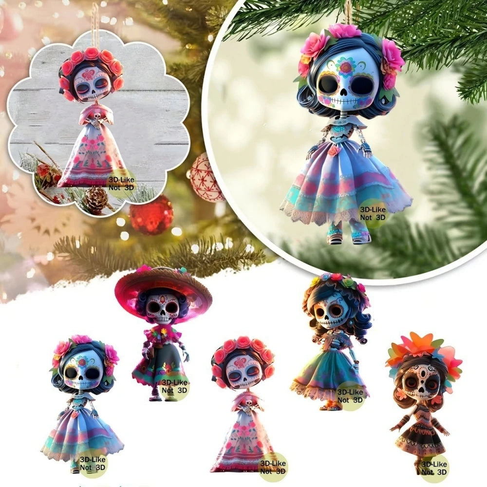 5-20Pcs Mini Acrylic Cartoon Girl Hanging Decoration for Halloween Day of The Dead Prank Horror Party Bar Home DIY Decoration