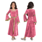 Girls Medieval Renaissance Princess Costume Velvet Long Flare Sleeve Vintage Dress Gown Carnival Party Cosplay Dress Up