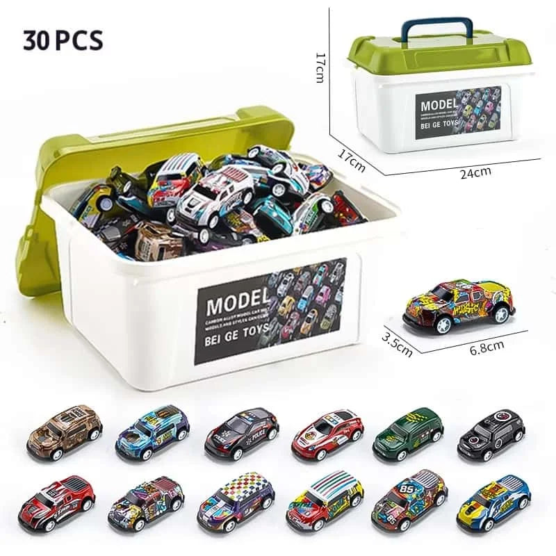 Mini Alloy Diecast Car Set – Pull Back Racing Toy Cars with Storage Box