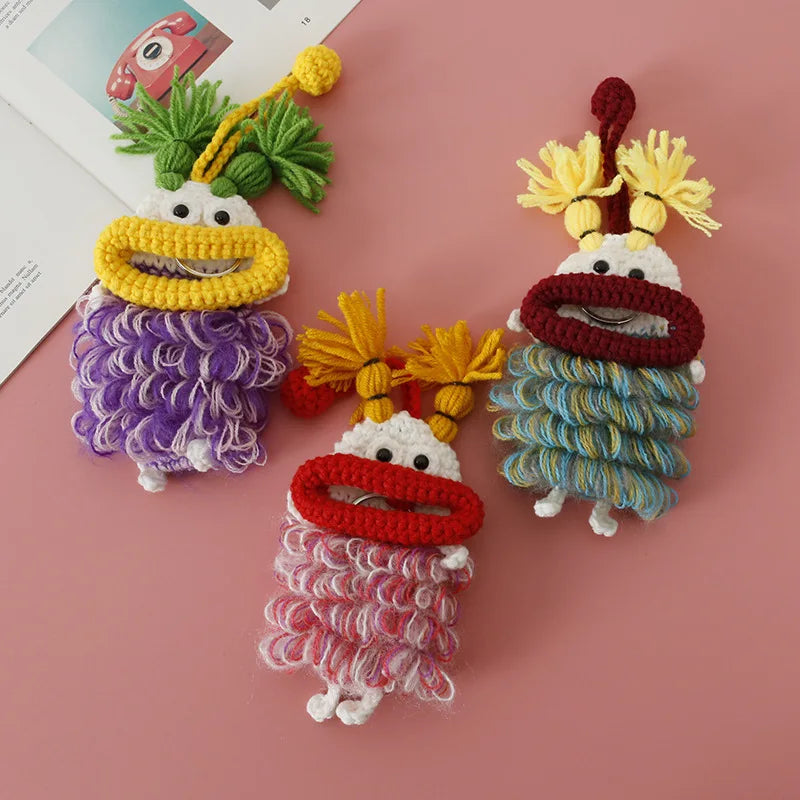 Funny Crochet Sausage Mouth Keychain Key Holder Pouch