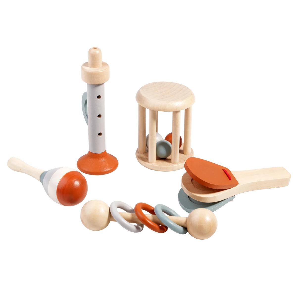 Baby Wooden Hand Bell Rattle Montessori Sensory Grasp & Teething Toy