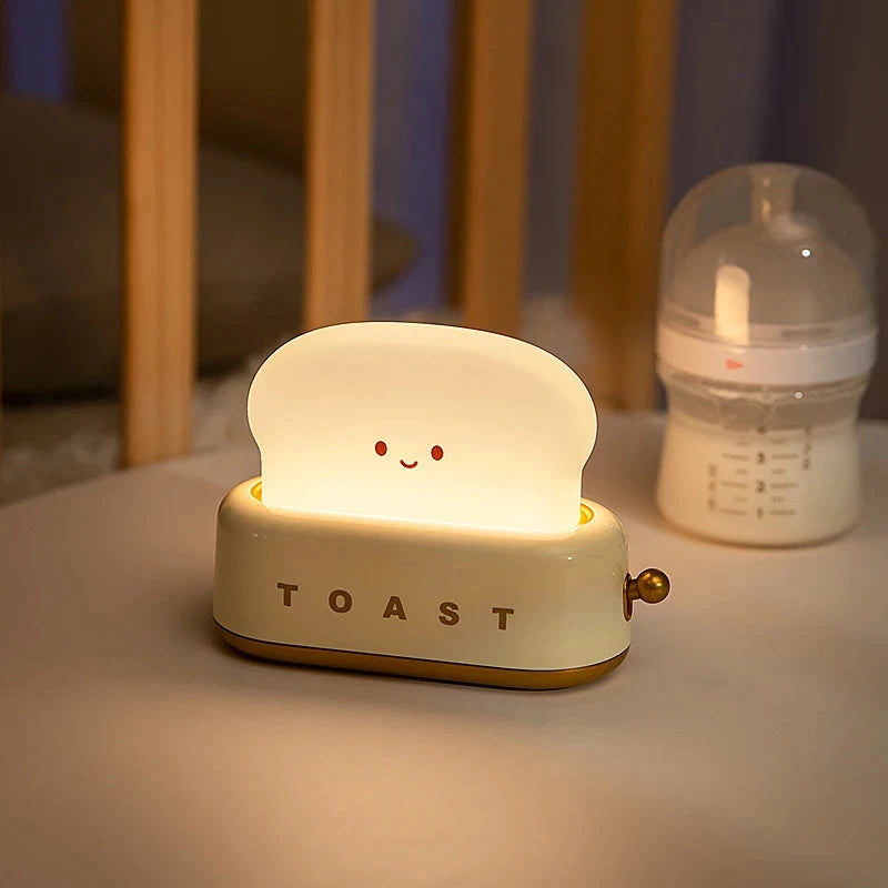 USB Rechargeable LED Bread Toast Night Light Table Lamp Bedside Portable for Bedroom Kids Room Baby Gift Holiday Decor Birthday