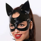 1Pc Black Synthetic Leather Cat Mask - Gothic Punk Cosplay & Party Accessory