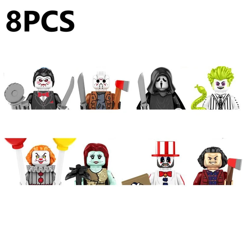 Novel Horrible Movie Halloween Pumpkin Witch Nun Vampire Zombies Building Blocks Mini Action Figure Toys