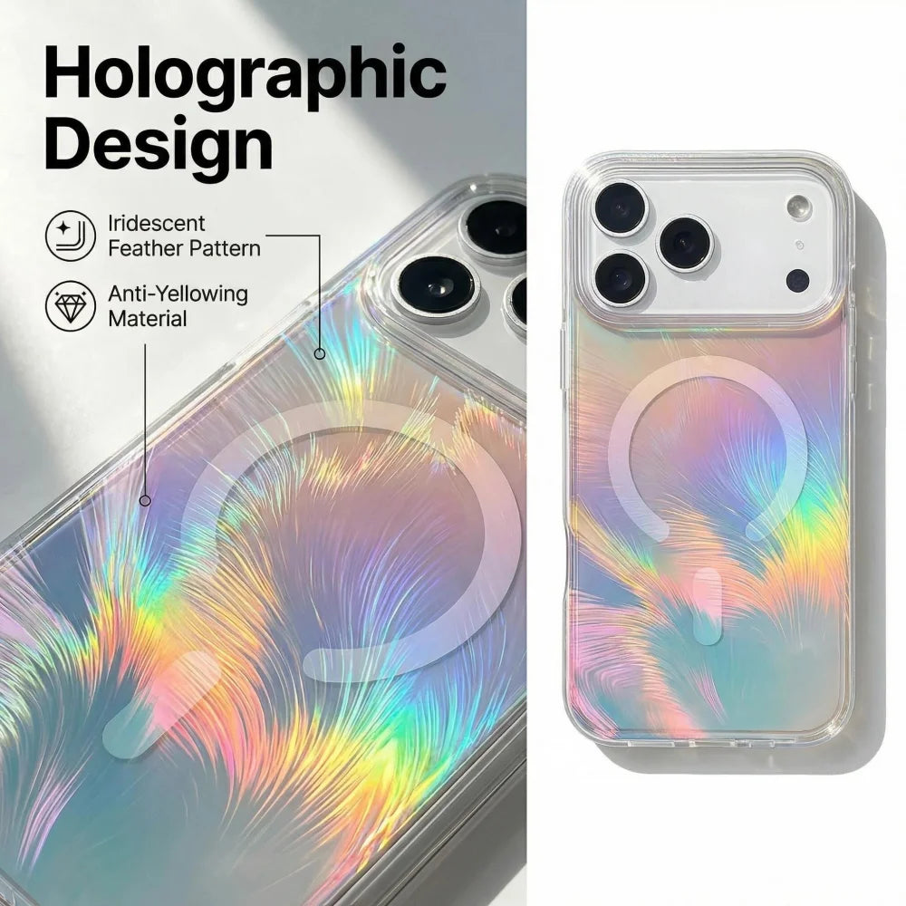 Colorful Feather Clear Magnetic Case For iPhone 18 17 16 15 14 13 12 ProMax For Magsafe Wireless Charge Hard PC Shockproof Cover