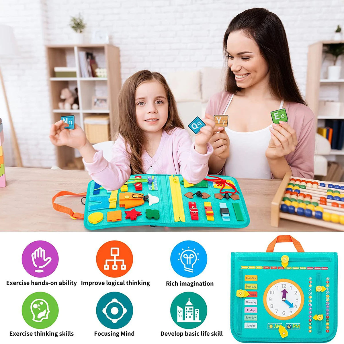 Montessori Toddler Busy Board Activity Book for Fine Motor Skills Learning