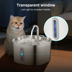 2.2L Automatic Cat Fountain Stainless Steel Pet Water Dispenser Silent Water Pump Circulation Filtering Visual Window