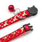 New Gold Stars and Moon Cat Collar with Reflective Safety Buckle and Bell Adjustable Cats And Small Dogs Collars