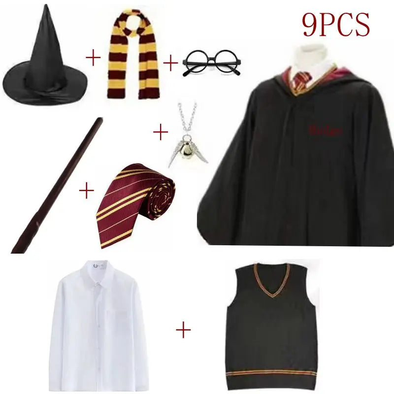 Potter Costume Robe Tie Cloak Scarf Wand Glasses Hermione Dress Flying Thief Accessories Sweater Halloween Cosplay Costume Gifts