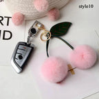 Cute Fluffy Cherry Fur Ball Keychain Bag Pendant Charm