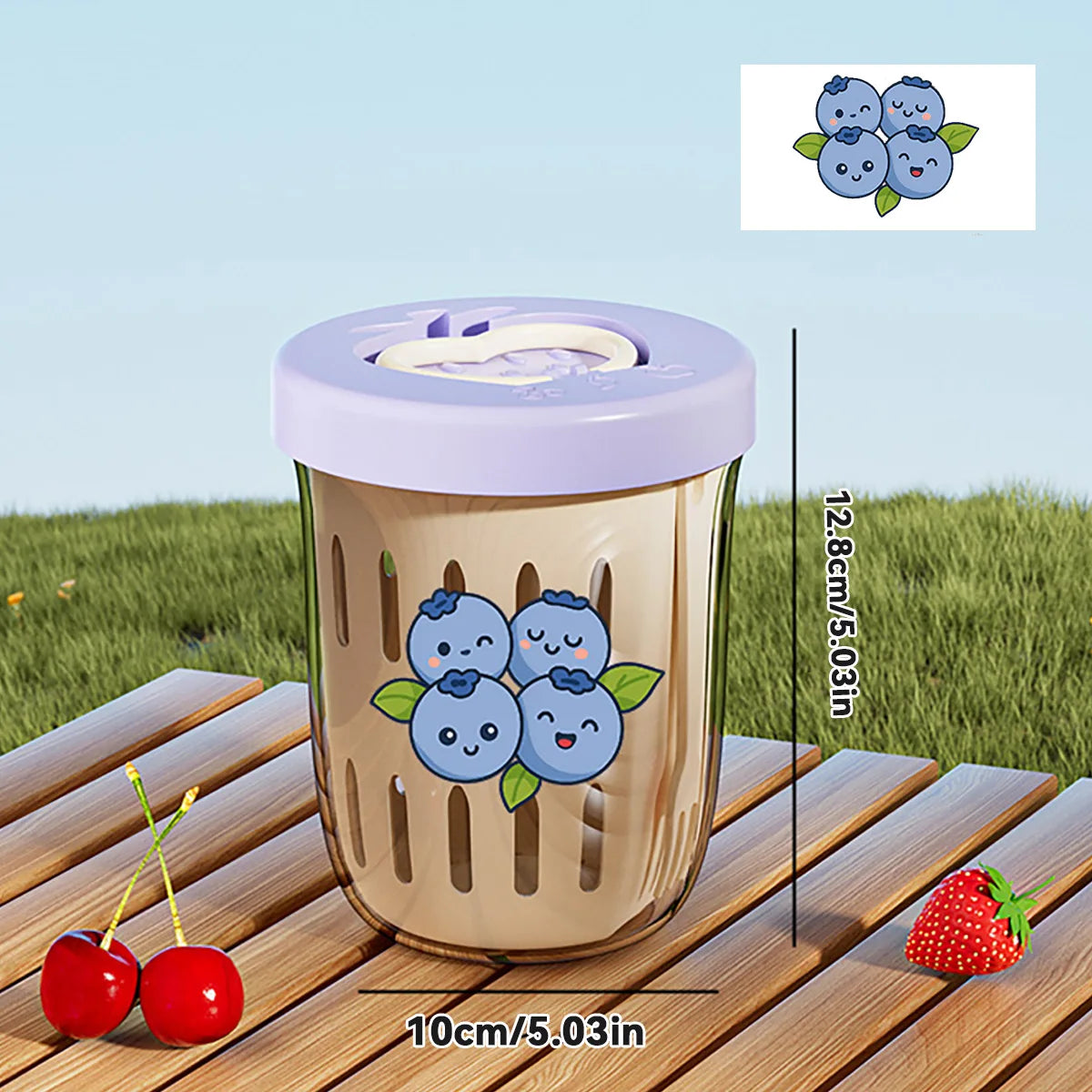 WORTHBUY Double Wall Salad Cup Portable Leak Proof Oat Container With Fork&Handle Drain Fruit Cup Cute Breakfast Cup For Student