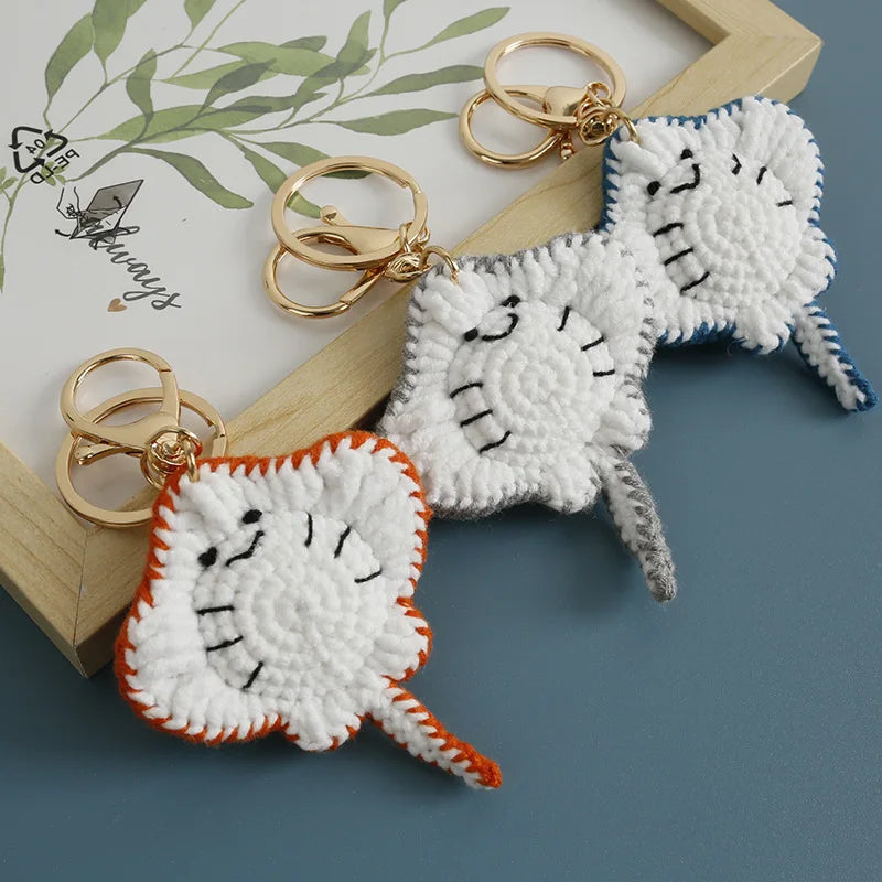 Cute Crochet Stingray Keychain Marine Fish Bag Charm