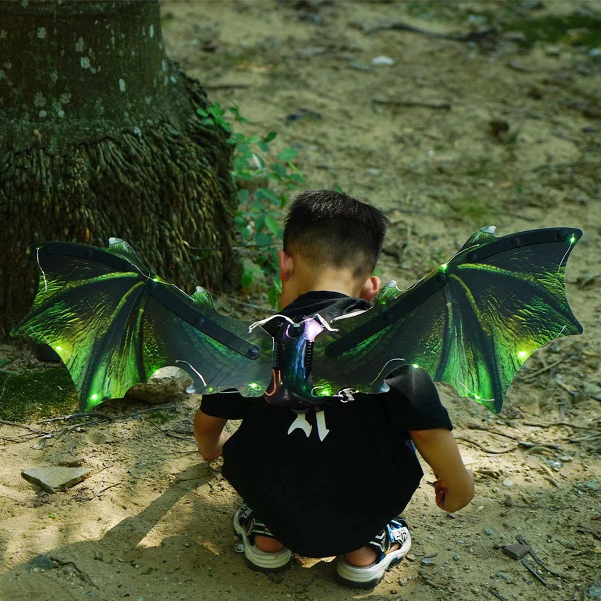 Electric Luminous Dinosaur Elf Wings Kids Toy, Glowing Wing Prop for Boys, Gift for Outdoor Party Festival Cosplay Holiday Decor