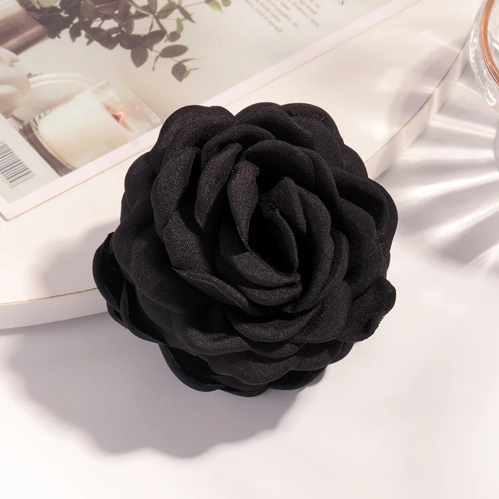 Cotton Rose Flower Hair Claw Clip – Medium Shark Clamp