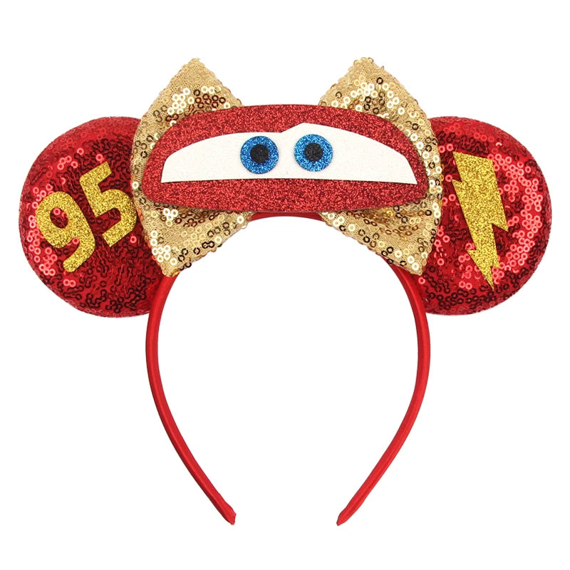 Disney Pixar Cars Kawaii Ear Headbands for Adults Lightning McQueen Hairband Cars on The Road Headwear Girl Bow Hair Accessories