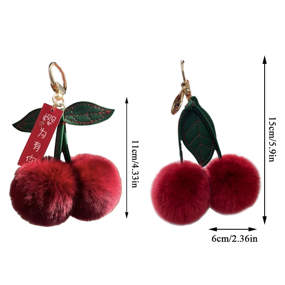 Cute Fluffy Cherry Fur Ball Keychain Bag Pendant Charm