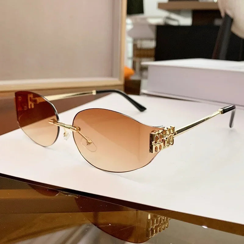 Rimless Oval Oversized Gradient UV400 Sunglasses for Women