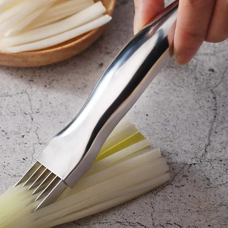 Stainless Steel Green Onion Shredder Knife with Curved Handle Design