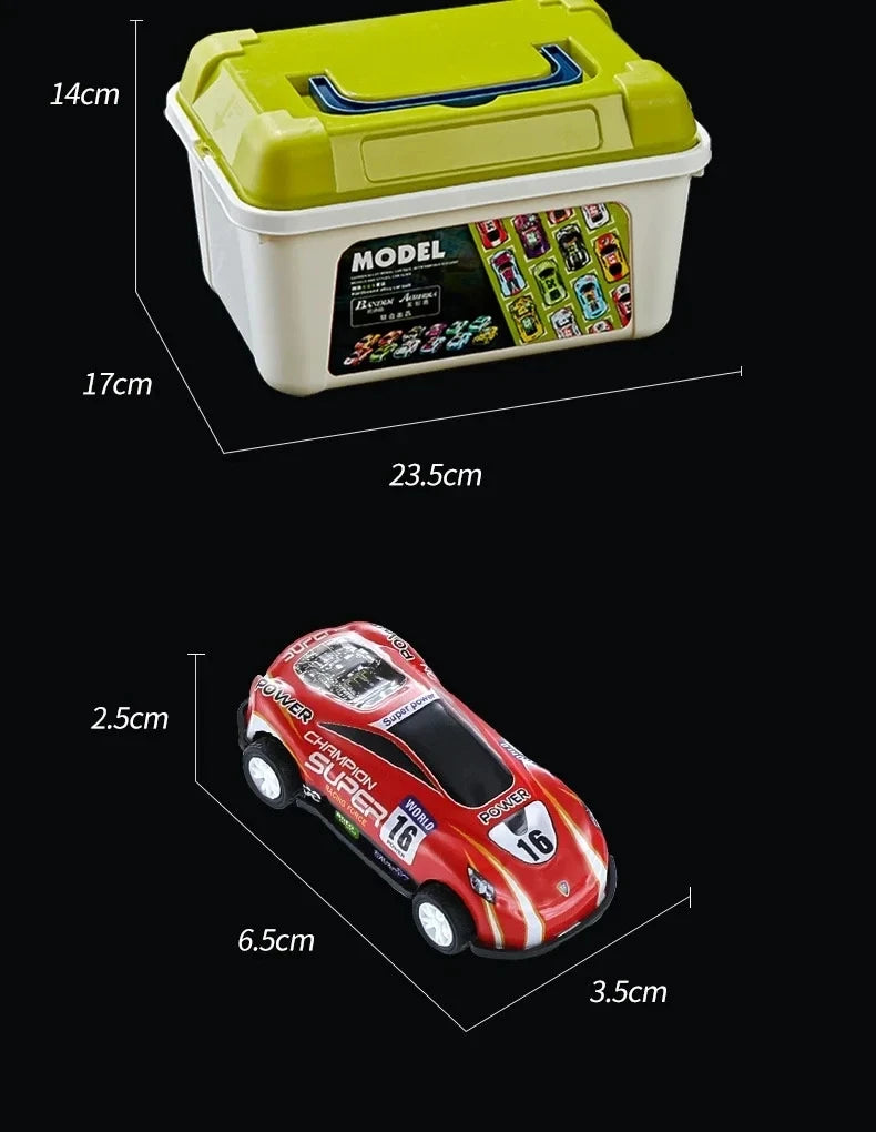 Mini Alloy Diecast Car Set – Pull Back Racing Toy Cars with Storage Box