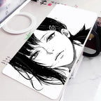 Black and White Anime Girl Table Mat Large Mouse Pad Office Keyboard Edge Locking Desk Mat Gaming Accessories Non-slip Mousepad