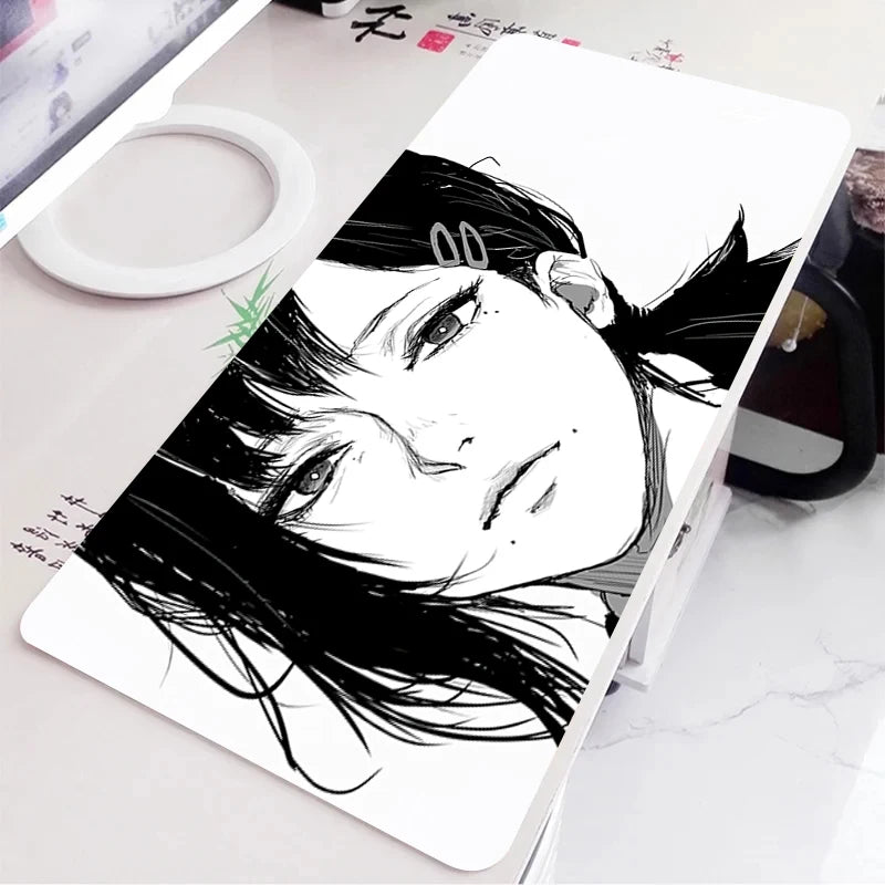 Black and White Anime Girl Table Mat Large Mouse Pad Office Keyboard Edge Locking Desk Mat Gaming Accessories Non-slip Mousepad