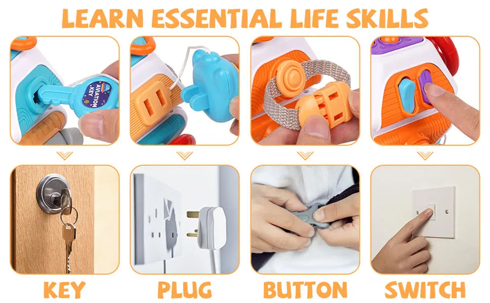 Montessori Busy Board Cube Sensory Toy – Toddler Learning Activity