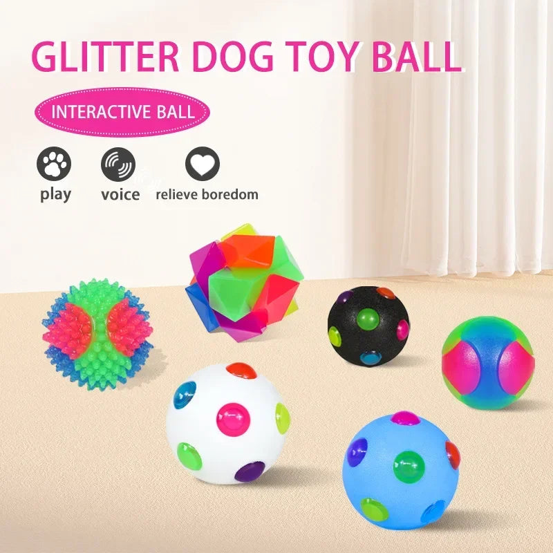 Dog TPR Glow Ball 3 Color Flashing Elastic Teeth Cleaning Anti Choke Training Interactive Pet Toy  Safe Chew Resistant Non Toxic