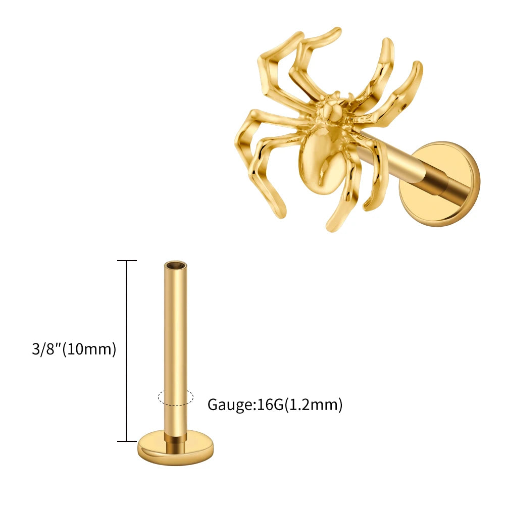 Right Grand ASTM F136 Titanium Spider Labret Lip Ring Tragus Cartilage Conch Flat Helix Stud Earring Halloween Piercing Jewelry