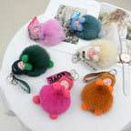 Sleeping Baby Pompom Plush Keychain Cute Fluffy Bag Charm